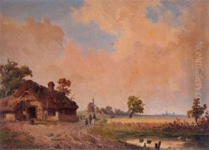 Landschaft Mit Bauerlichem Haus Und Weiher by Wilhelm Heinrich Schneider