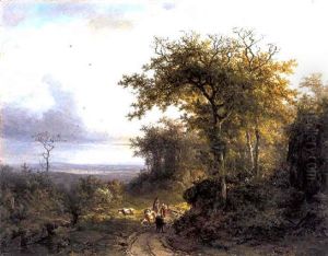 Romantisch Landschap Met Kerkgangers Romantisch Landschap Met Kerkgangers