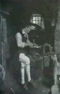 Schmied In Seiner Werkstatt Bei Arbeit Am Amobss by Fritz Schnitzler