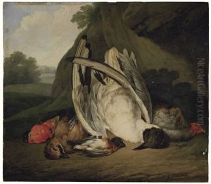 Still Life Of Assorted Dead Birds Including A Bullfinch, A Jay, A Black Headed Gull And A French Partridge