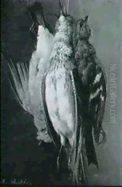 Drei Erlegte Vogel, An Schnuren Hangend - view 1