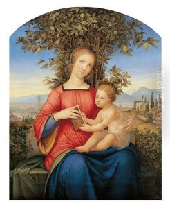 Madonna Mit Kind Auf Einer Gartenbank Sitzend