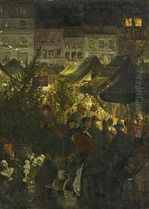 Abendstimmung Am Berliner Weihnachtsmarkt by Georg Schoebel