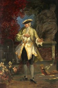 Bildnis Eines Rokokokavaliers In Einem Park, Zu Seinen Fusen Ein Fasan by Georg Schoebel