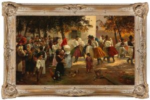 Figures Dancing At A Festival by Georg Schoebel