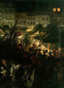 Berliner Weihnachtsmarkt, Blick In Die Budenreihe by Georg Schoebel