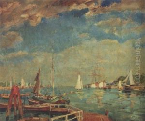 Prielwall In Travemunde Mit Schulschiff "deutschland" by Wilhelm Schodde