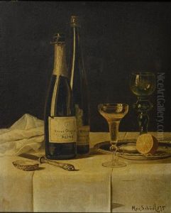 Still Life Painting With Wine Bottles by Max Schoedl