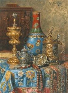 Still Life With Antiques And A Chinese Cloisonne Vase by Max Schoedl