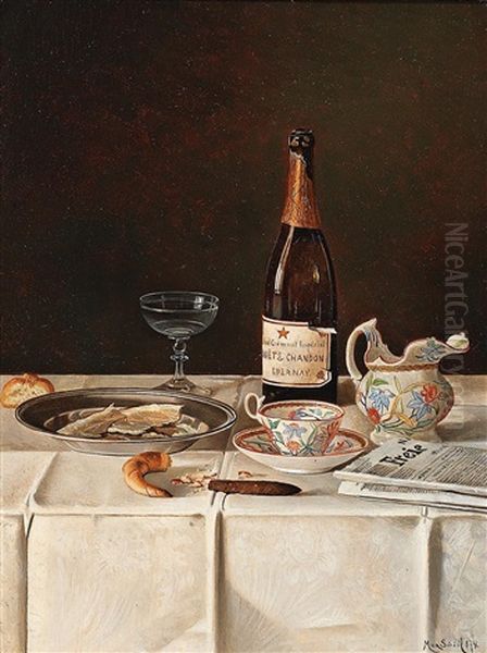 Stillleben Mit Champagner Und Tageszeitung - view 1