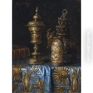A Still Life Of Objects On A Tabletop by Max Schoedl