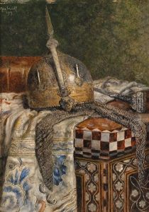 Stillleben Mit Sarazenenhelm Und Anderen Orientalischen Gegenstanden by Max Schoedl