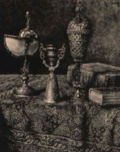 Stilleben Mit Nautiluspokal, Brautbecher Und Ananaspokal by Max Schoedl