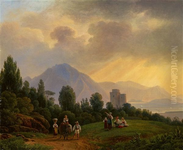 North Italian Landscape With Peasants Returning Home And Figures At Rest - view 1