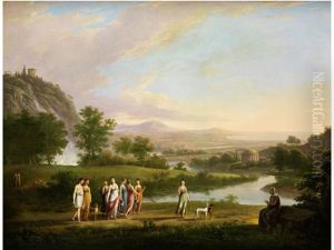Arkadische Ideallandschaft Mit Mythologischen Gestalten Sowie Dem Dichter Homer by Johann Nepomuk Schoedlberger