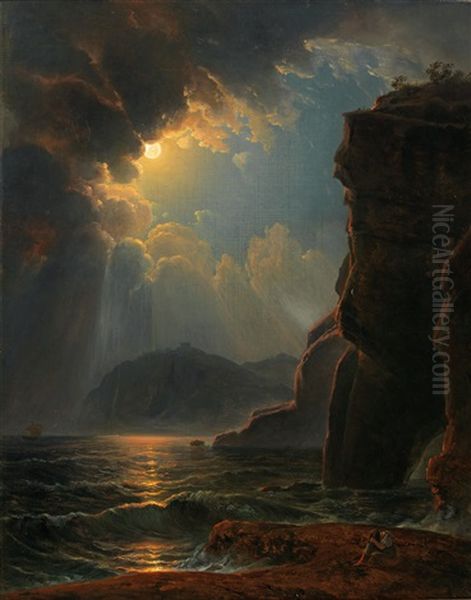 Rocky Coast In The Moonlight - view 1