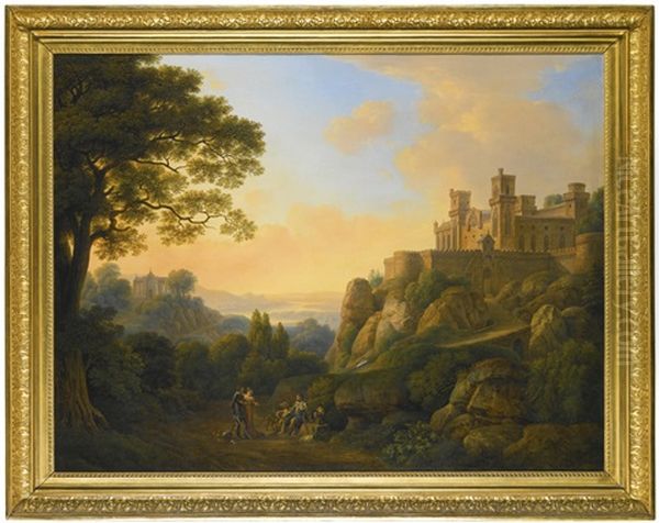 An Arcadian Landscape With A Fortress On A Hill And An Arcadian Landscape With A Church On A Hill (pair) - view 1