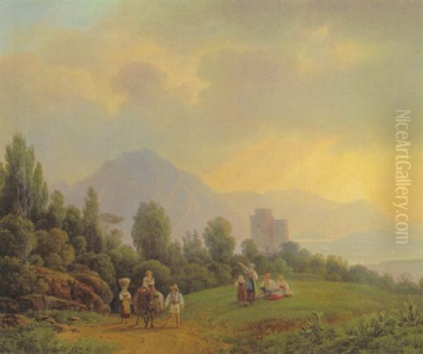 Campagnalandschaft Im Abendlicht Mit Rastendne Bauern - view 1