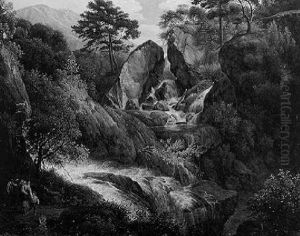 Wandersleute An Einem Wasserfall Wandersleute An Einem Wasserfall