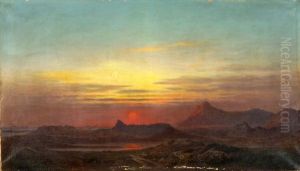 Weite Landschaft Mit Bergen Im Abendrot