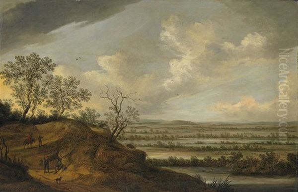 Weite Flusslandschaft Mit Wanderern Und Reiter - view 1