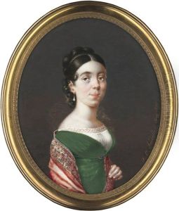 Bildnis Einer Jungen Frau In Grunem Empirekleid Mit Besticktem Roten Schal