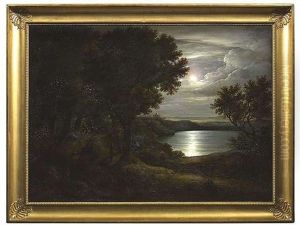 Der Lago Di Albano Bei Mondschein, Im Hintergrund Blick Auf Castelgandolfo by Lorenz Schoenberg