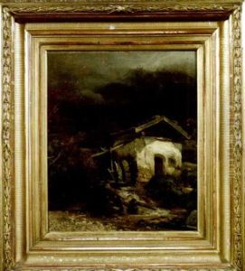 An Einem Bach Gelegene Muhle Unter Bewolktem Himmel by Eduard Schoenfeld