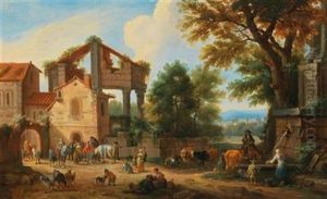 Travellers Outside The Gate Of A Town by Mathys Schoevaerdts