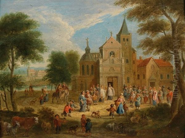 A Village Scene With A Church - view 1
