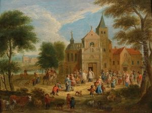 A Village Scene With A Church
