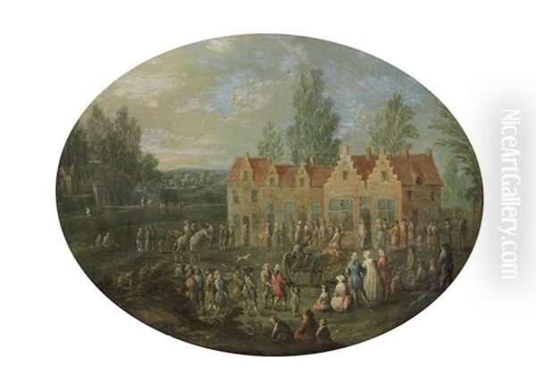 Figures Gathered By A Large Country House, A Landscape Beyond - view 1