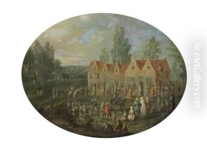Figures Gathered By A Large Country House, A Landscape Beyond