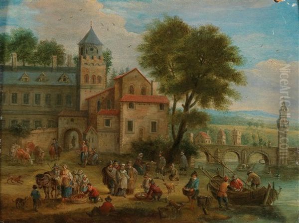 Fishermen Unloading Their Catch By A River - view 1
