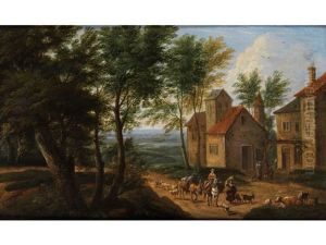 Flamische Baumlandschaft Mit Hausergruppe Und Ziehenden Hirten Flamische Baumlandschaft Mit Hausergruppe Und Ziehenden Hirten