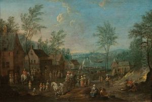 Populated Village By The Water by Mathys Schoevaerdts