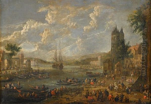 A River Landscape With Figures Along The Shore And In Boats - view 1