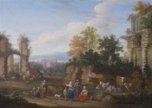 Italienische Landschaft Mit Ruinen Und Bauerlicher Staffage by Mathys Schoevaerdts