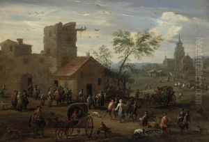 A Village Kermesse With Figures Making Merry, Archers Playing A Game Beyond
