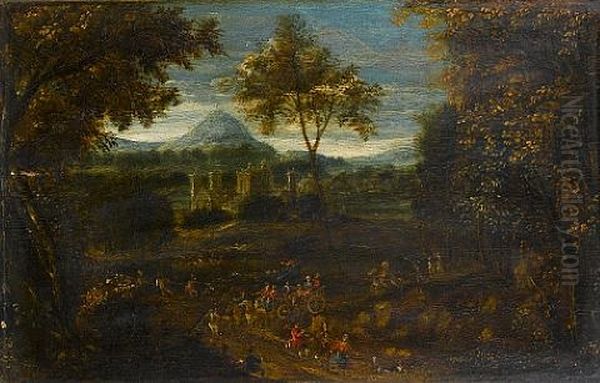 A Wooded Landscape With Travellers On A Country Path - view 1
