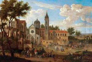 Capriccioansicht Der Piazza Del Popolo In Rom by Mathys Schoevaerdts