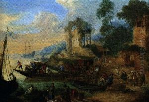 Scene De Port Mediterraneen Animee De Marchands by Mathys Schoevaerdts