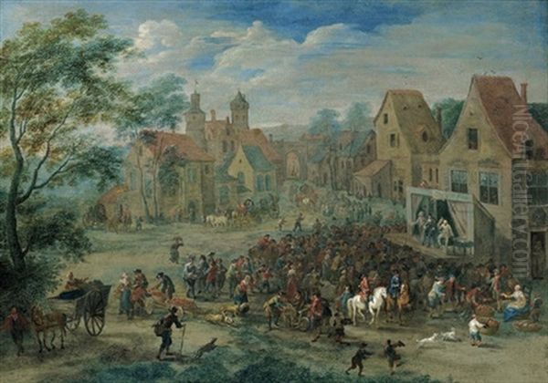 Eine Auffuhrung Von Wanderschauspielern In Einem Dorf - view 1