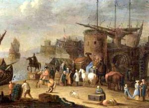A Levantine Harbour With Camels
