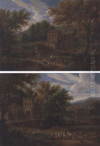 A River Landscape With Gentleman And Peasants On A Path By A Castle - view 1