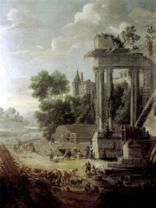 Paysans Pres Des Ruines D'un Temple