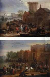 A Coastal Landscape With Merchants And Peasants