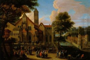 Blick In Eine Flandrische Stadt Mit Vielen Figuren