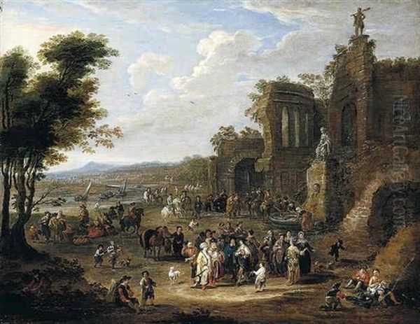A River Landscape With Orientals And Locals Conversing Before A Set Of Ruins - view 1