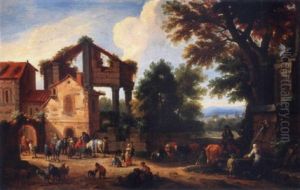 Scene Animee Autour De La Fontaine Du Village by Mathys Schoevaerdts